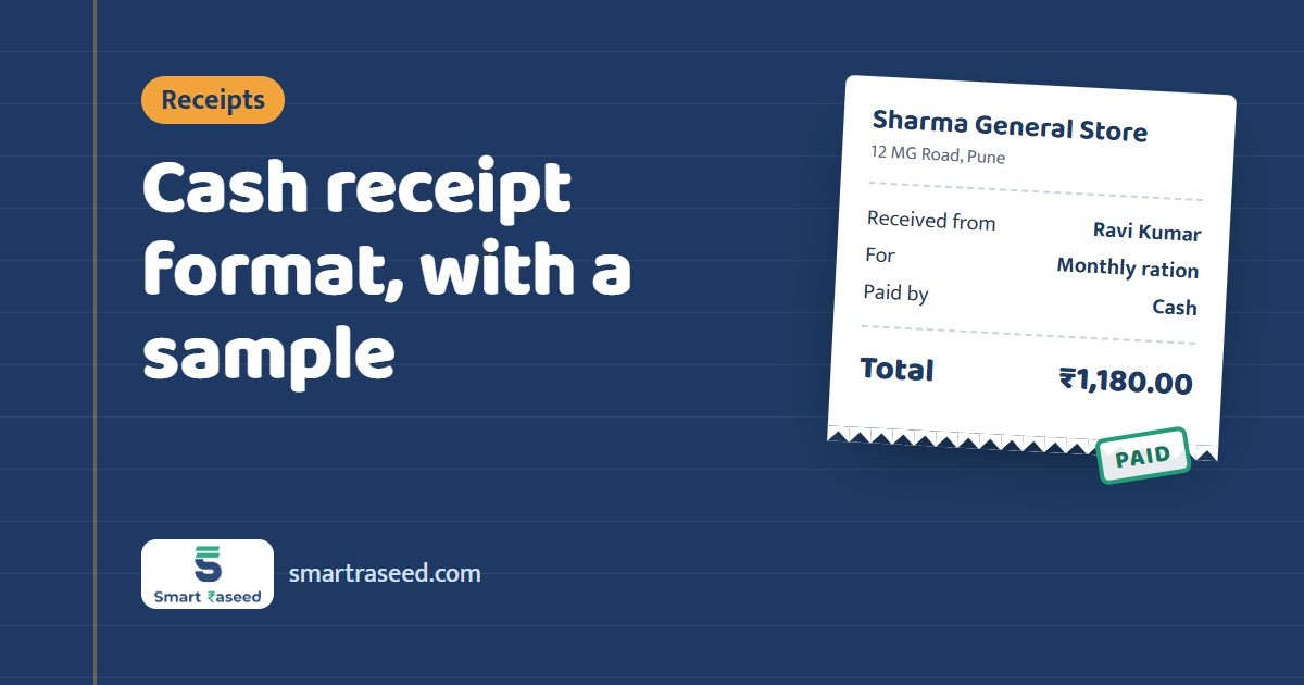 A printed cash receipt with receipt number, amount in words and signature